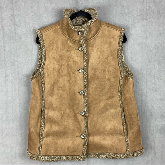 LL Bean Women's Large Faux Fur Lined Vest (O GHP1) - Picture 1 of 11